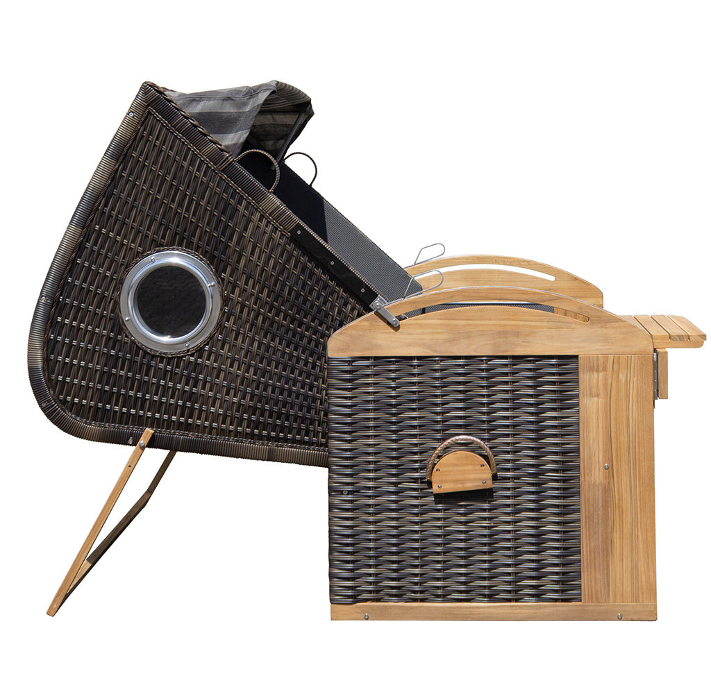 XL Teak Strandkorb 2-Sitzer Vollieger grau-beige kariert