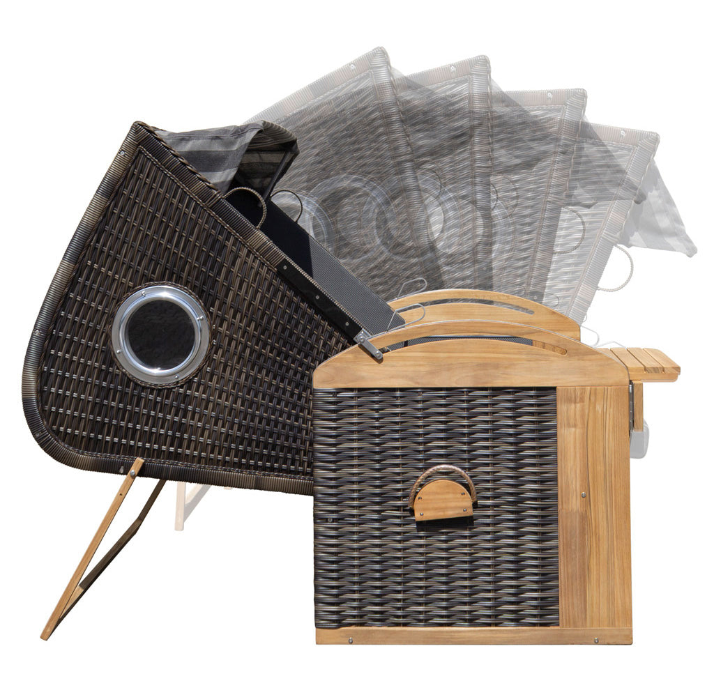 XL Teak Strandkorb 2-Sitzer Vollieger grau-beige kariert