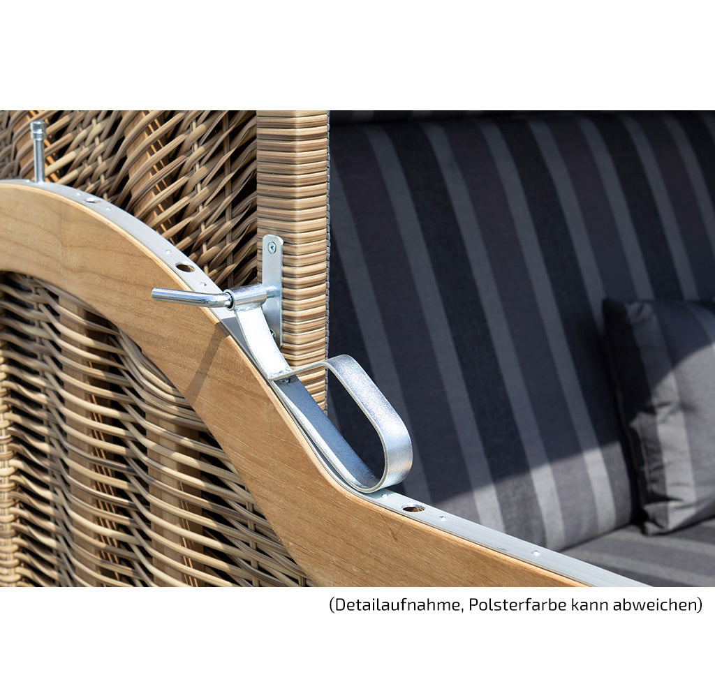 XL Teak Strandkorb 2-Sitzer grau – B-Ware mit leichten Polsterflecken (voll funktionsfähig)