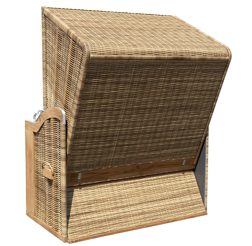 XL Teak Strandkorb 2-Sitzer grau – B-Ware mit leichten Polsterflecken (voll funktionsfähig)