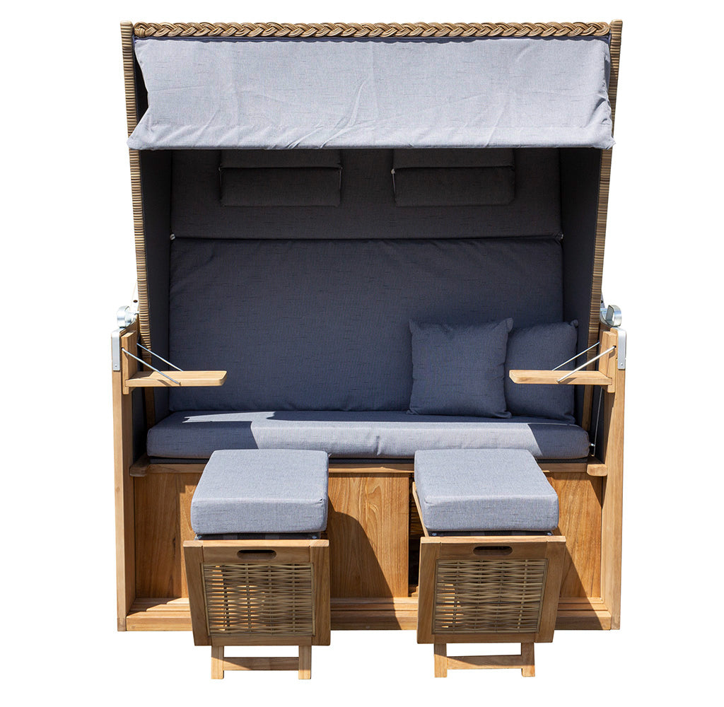 XL Teak Strandkorb 2-Sitzer grau – B-Ware mit leichten Polsterflecken (voll funktionsfähig)