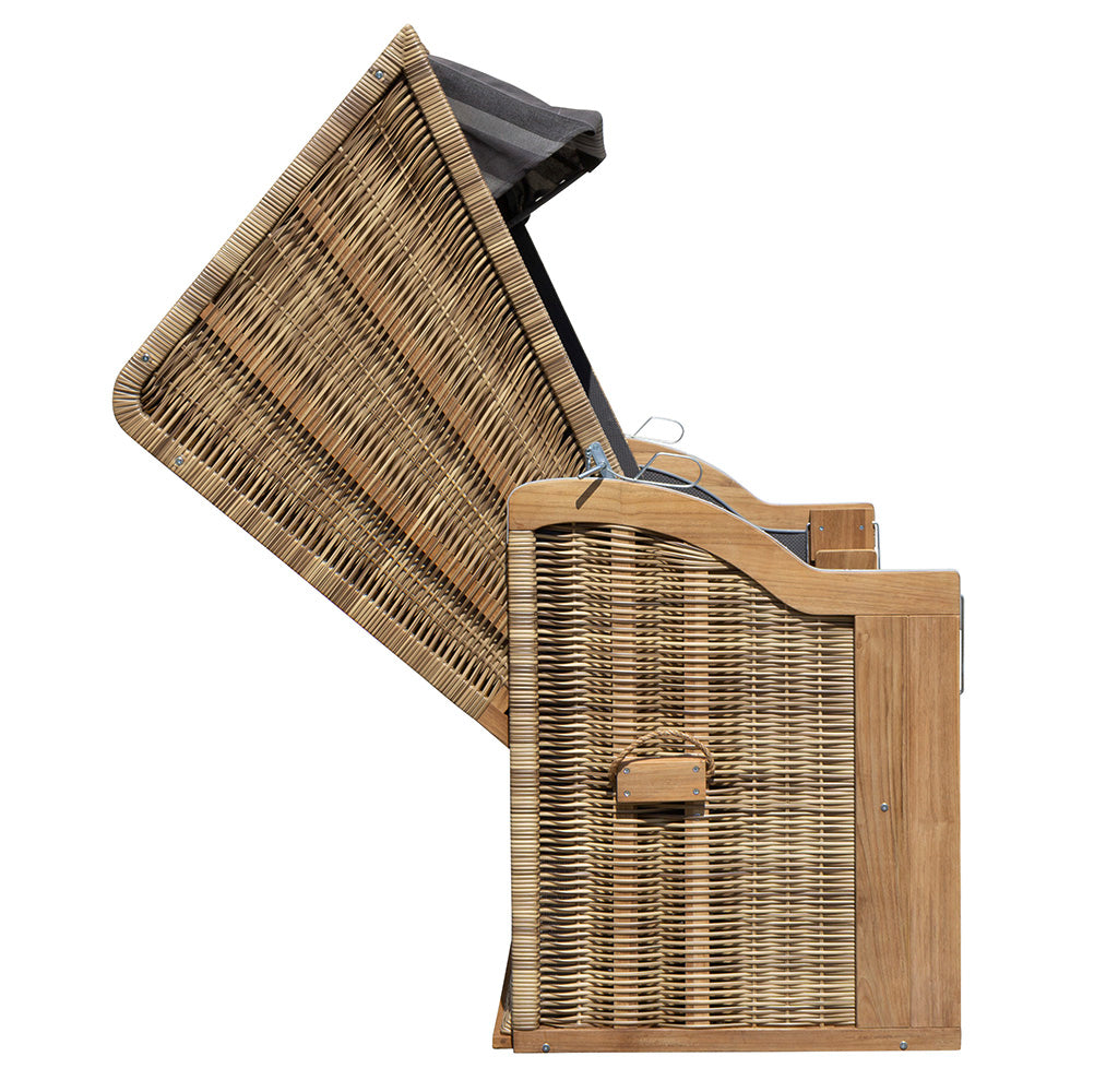 XL Teak Strandkorb 2-Sitzer grau – B-Ware mit leichten Polsterflecken (voll funktionsfähig)