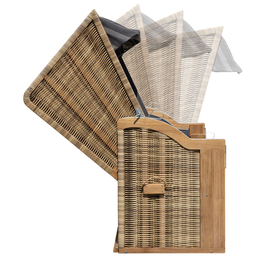 XL Teak Strandkorb 2-Sitzer grau – B-Ware mit leichten Polsterflecken (voll funktionsfähig)