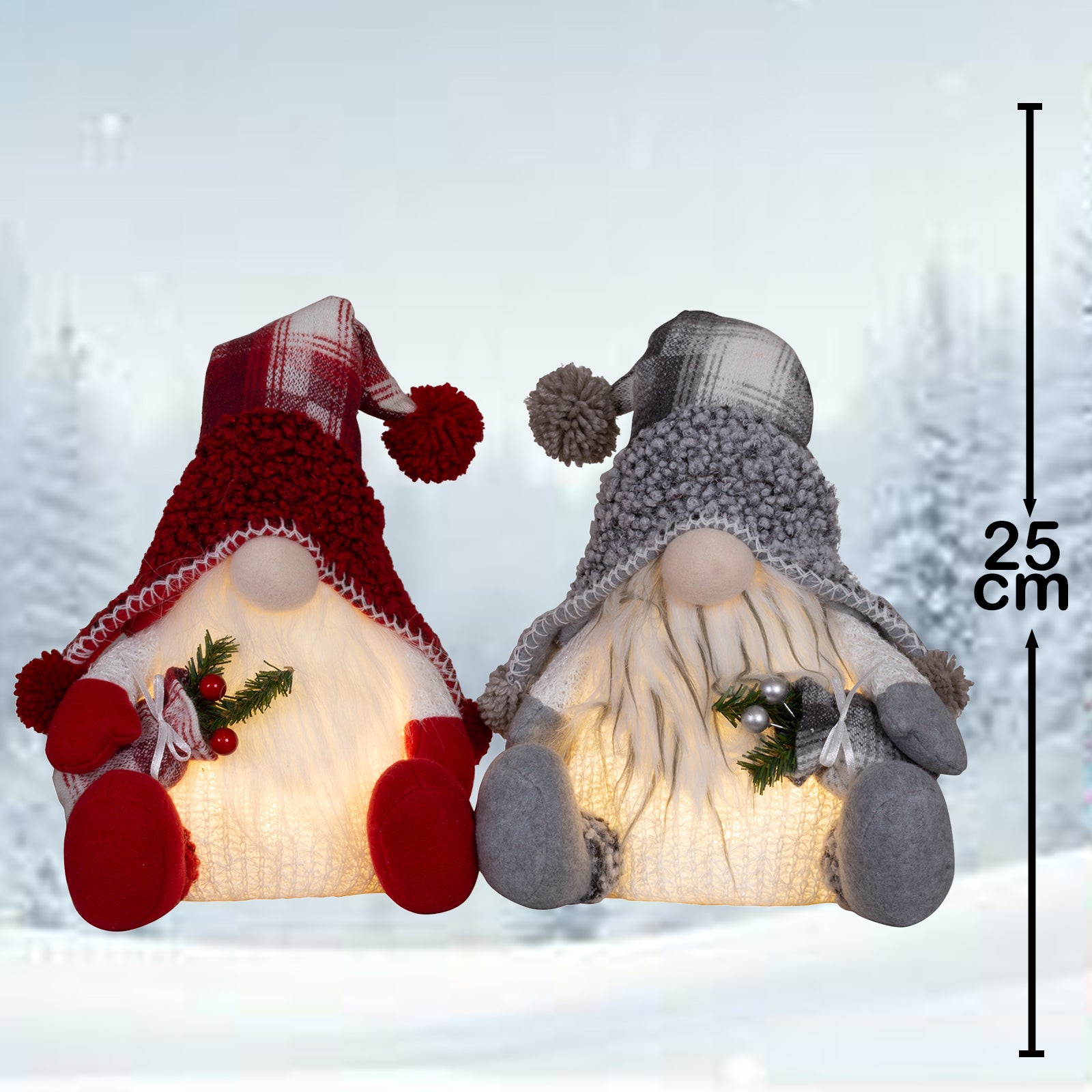 Wichtel mit LED 25cm (40cm) sitzend, 2 Stück