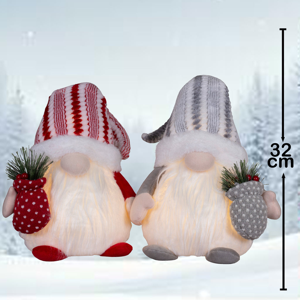 Wichtel mit LED 32cm (58cm) sitzend, 2 Stück