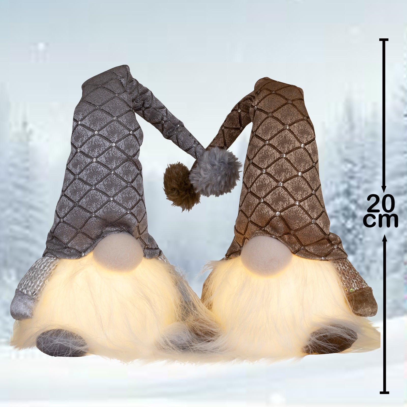Wichtel mit LED 20cm (40cm) sitzend, 2 Stück