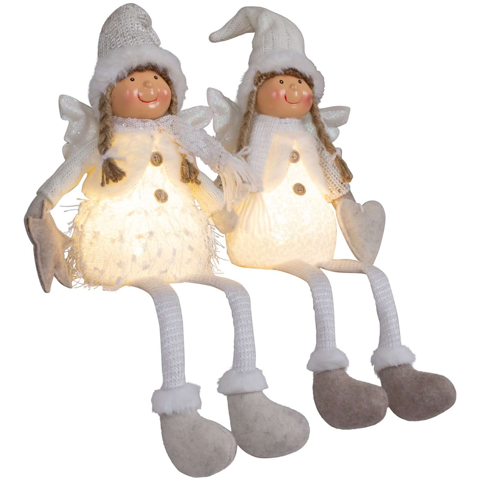 Dekofigur Engel mit LED 23cm (47cm) Kantenhocker, 2 Stück