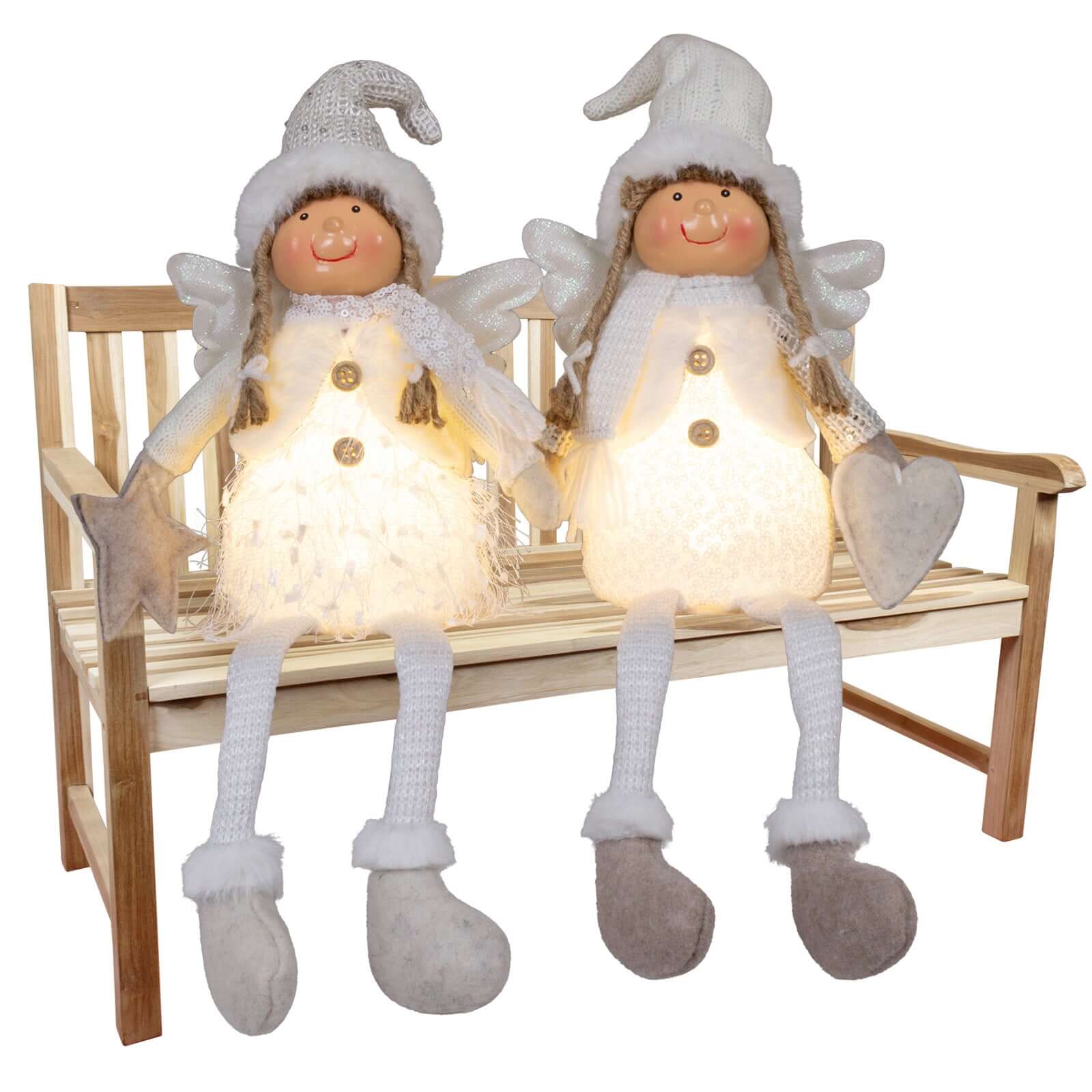 Dekofigur Engel mit LED 23cm (47cm) Kantenhocker, 2 Stück