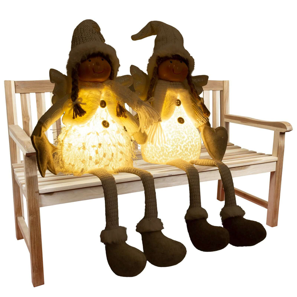 Dekofigur Engel mit LED 23cm (47cm) Kantenhocker, 2 Stück