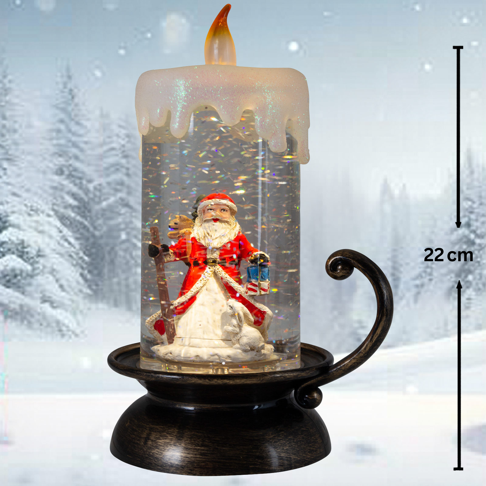 LED Schneelaterne Kerze Weihnachtsmann, 22cm