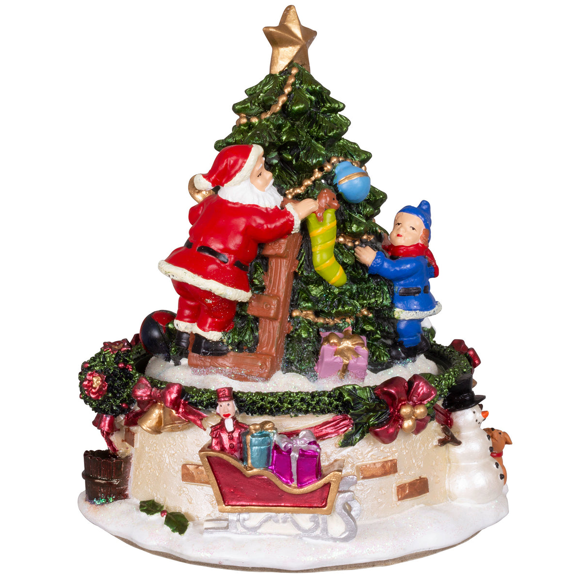 Spieluhr Weihnachtsbaum 15cm Weihnachtsmann auf Leiter