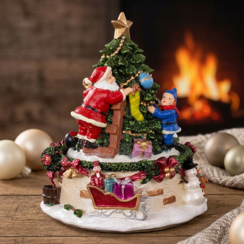Music Box Christmas Tree 15cm Santa on Ladder