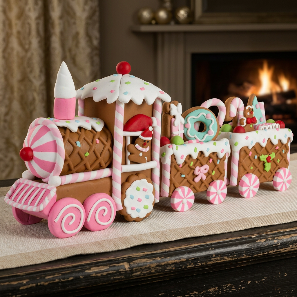 Gingerbread Train 33cm Brown-Pink/White