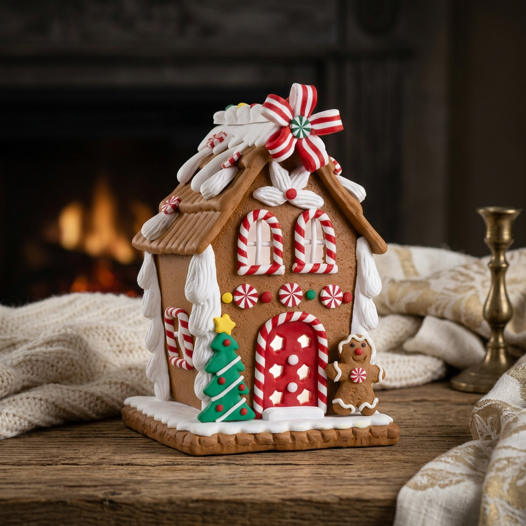 Festlich geschmücktes Lebkuchenhaus mit Candy-Dekor – 14 cm