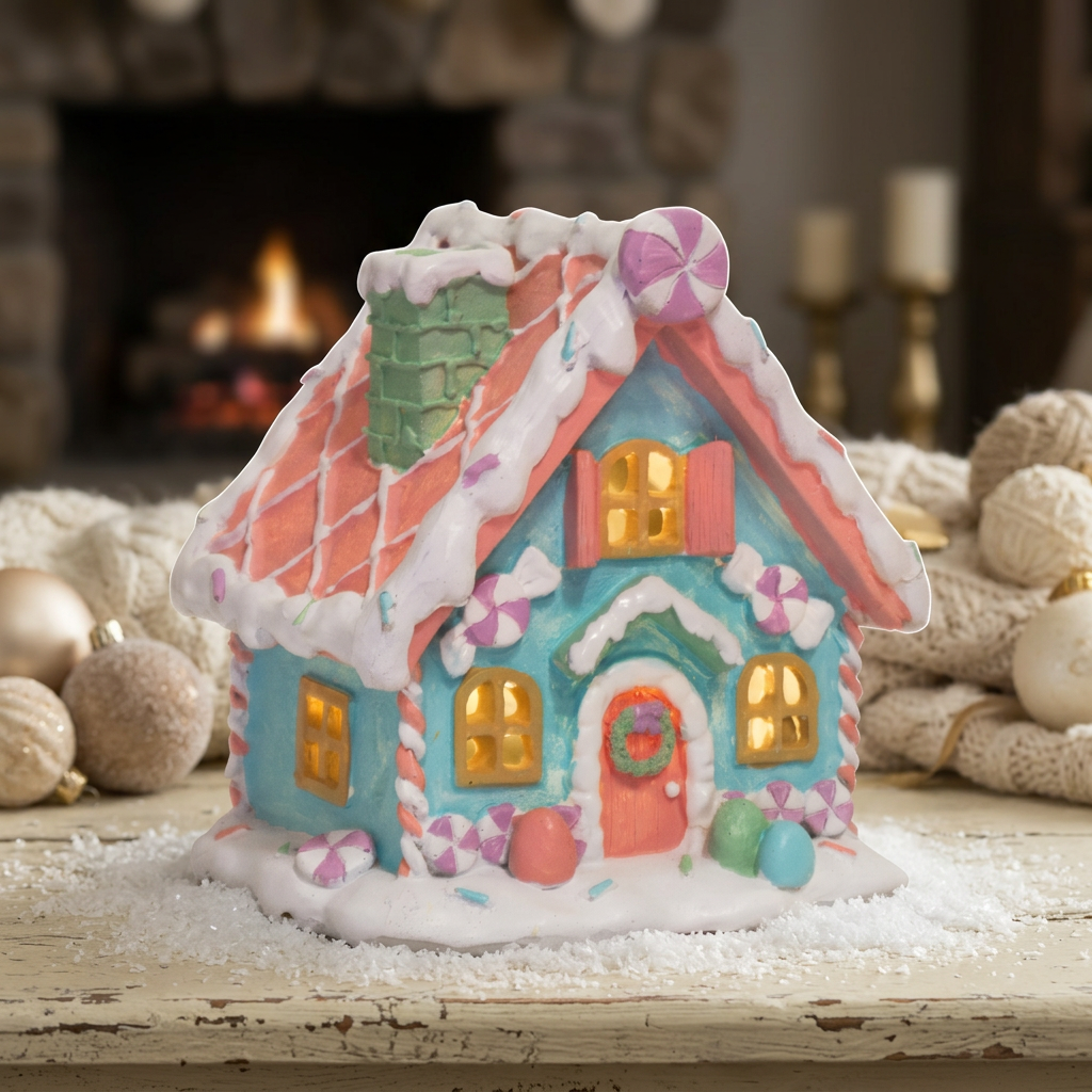 LED gingerbread house 13cm colorful