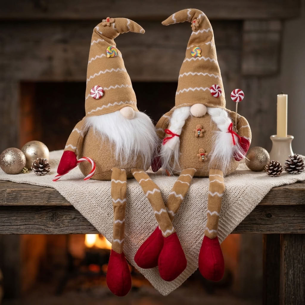 Weihnachtswichtel 25cm(57cm) 2 Designs Kantenhocker – Lebkuchen-Gnome mit langen Beinen