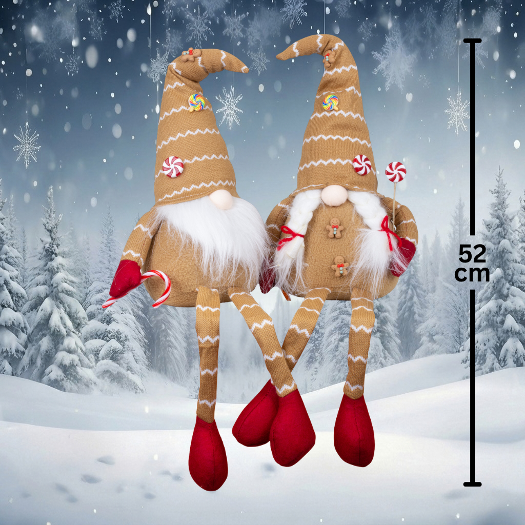 Weihnachtswichtel 25cm(57cm) 2 Designs Kantenhocker – Lebkuchen-Gnome mit langen Beinen