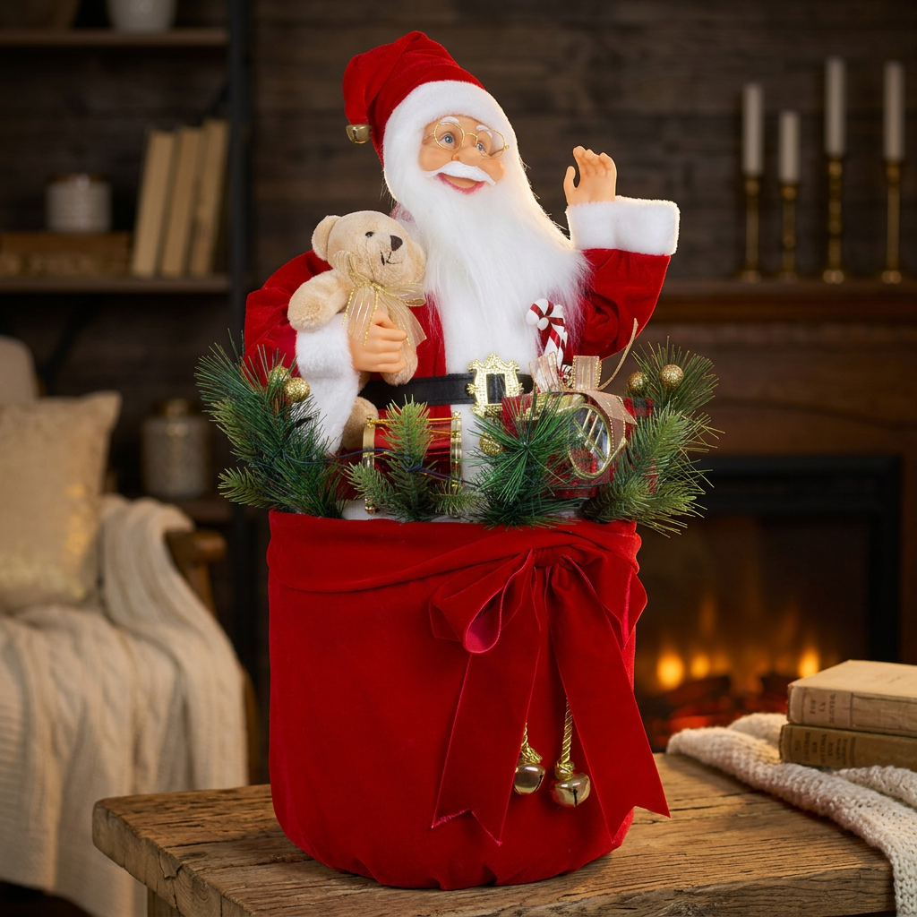 Weihnachtsmann 60cm im Sack mit LED + Musik