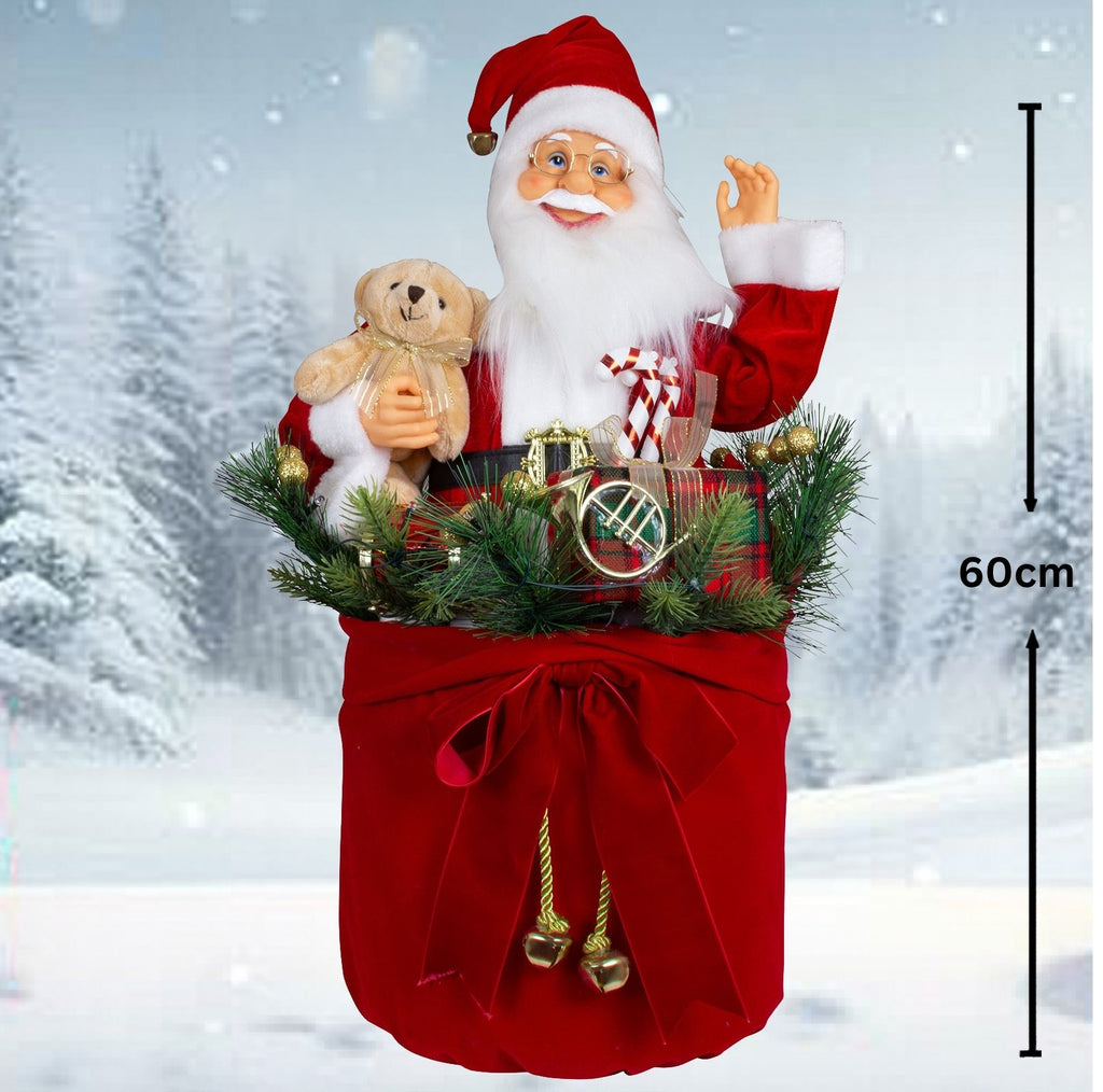 Weihnachtsmann 60cm im Sack mit LED + Musik