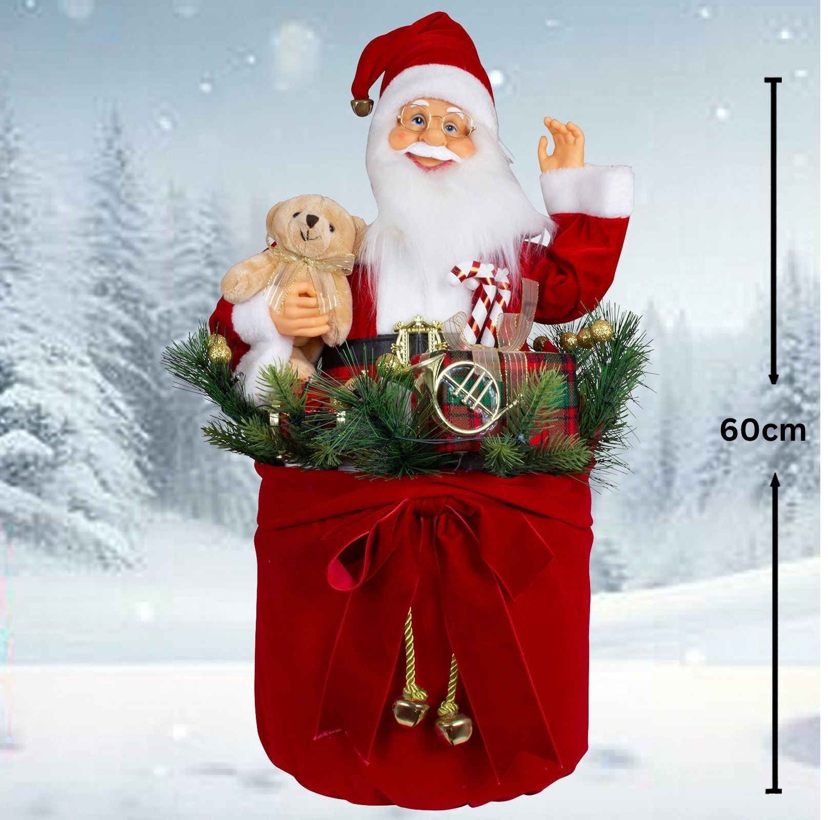Weihnachtsmann 60cm im Sack mit LED + Musik