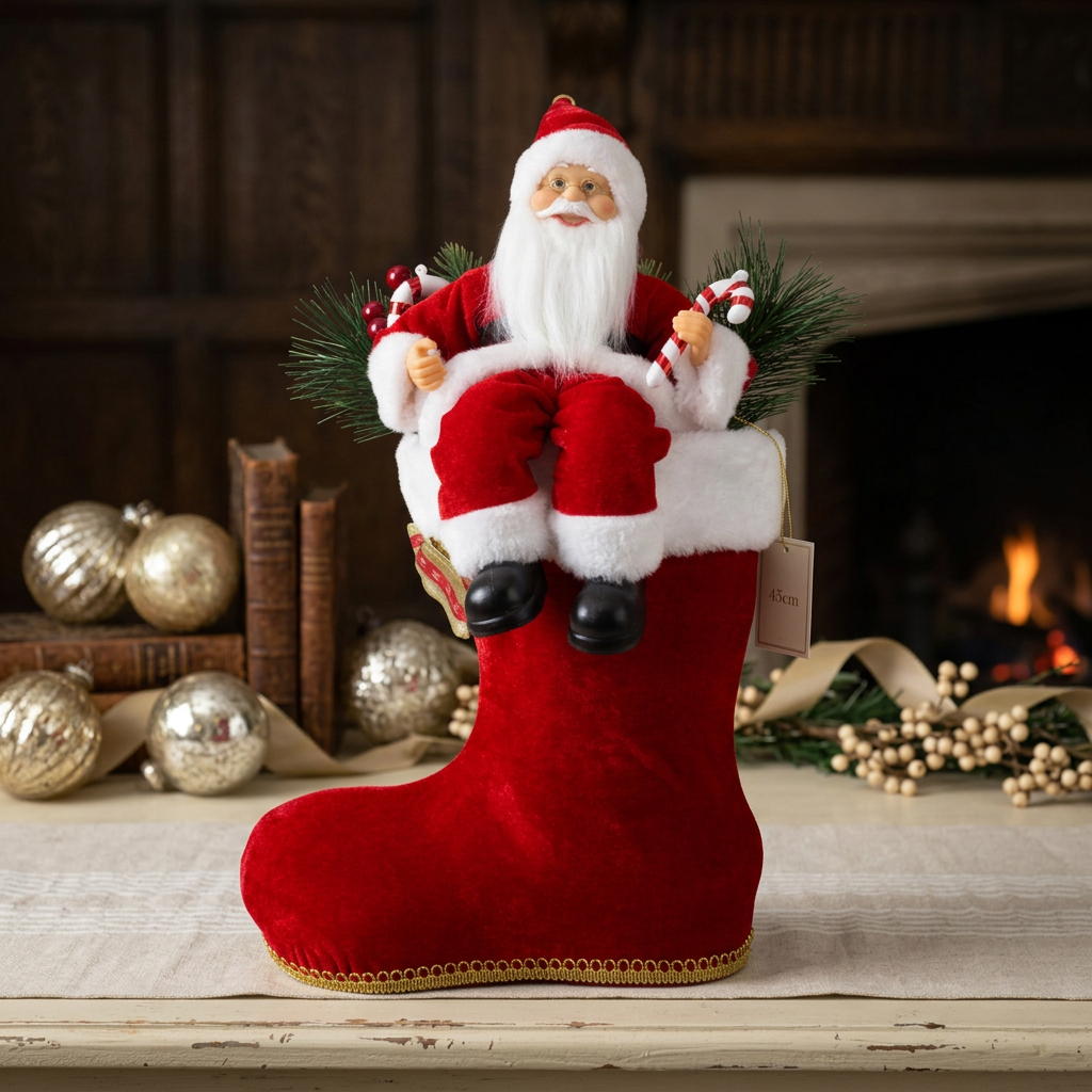 Weihnachtsmann 45cm im Stiefel mit LED