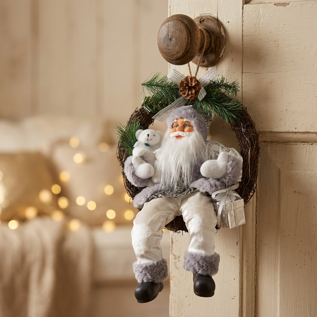 Weihnachtsmann 45cm im Kranz mit LED