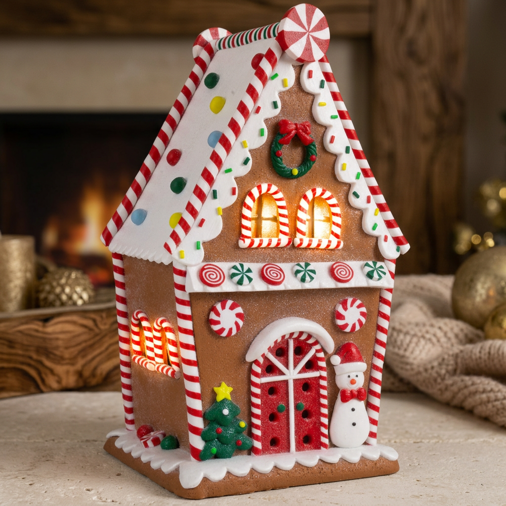 LED Gingerbread House 29cm brown