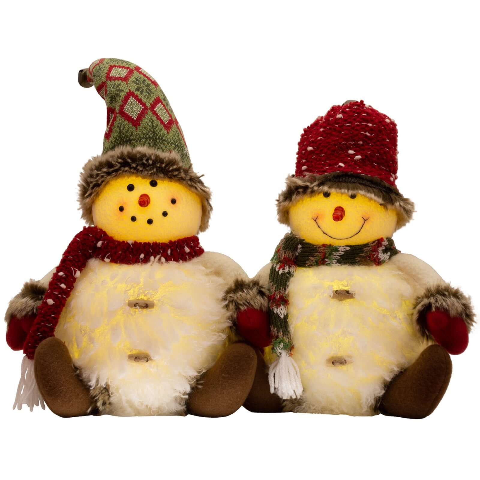 Dekofigur Schneemann mit LED 30cm (49cm), sitzend, 2 Stück