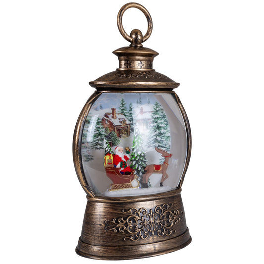 LED Schneelaterne Weihnachtsmann mit Rentier 24cm + Musik