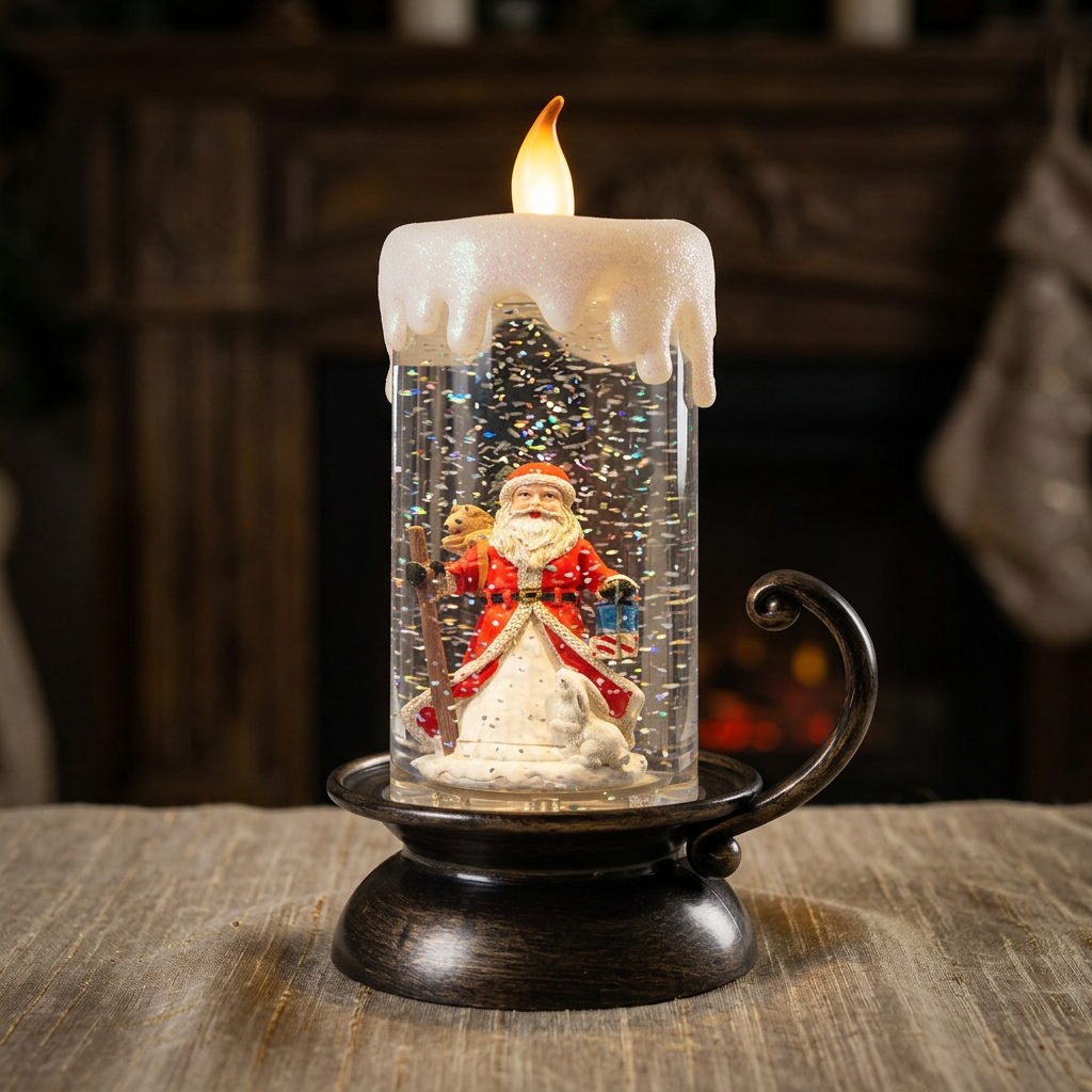 LED Schneelaterne Kerze Weihnachtsmann, 22cm