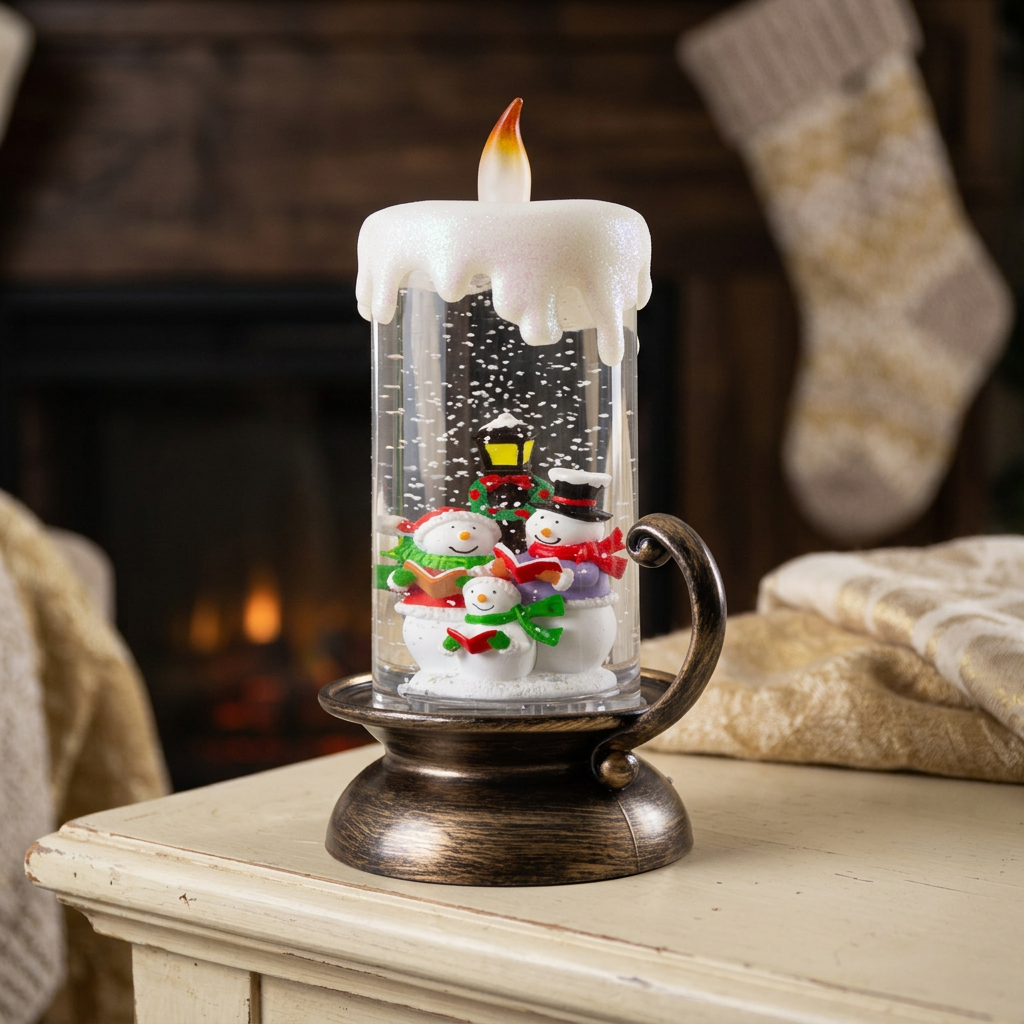 LED Schneelaterne Kerze Schneemann Familie, 22cm