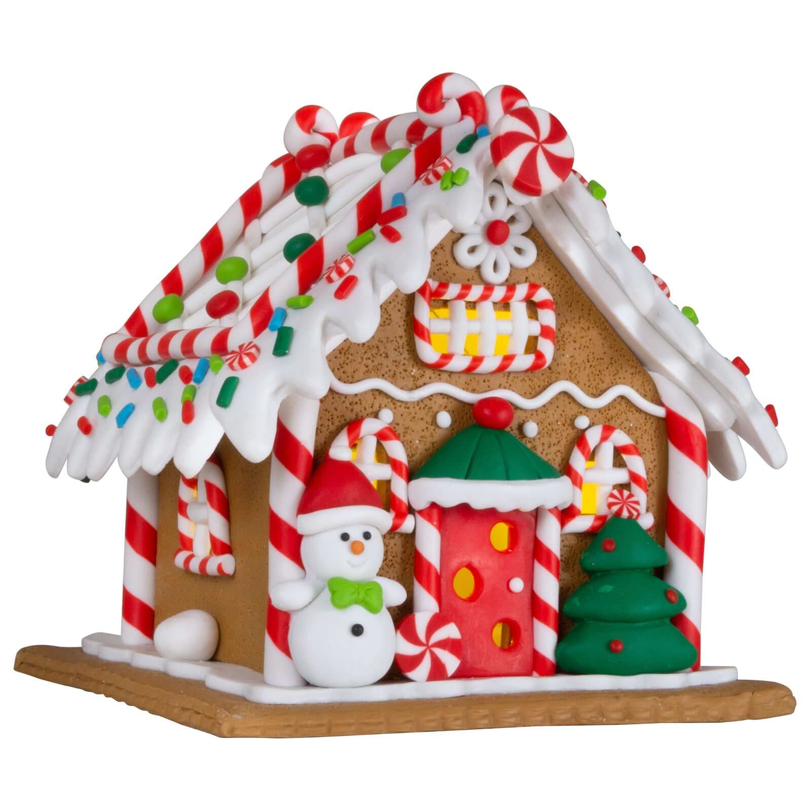 LED Lebkuchenhaus 13cm braun-weiß