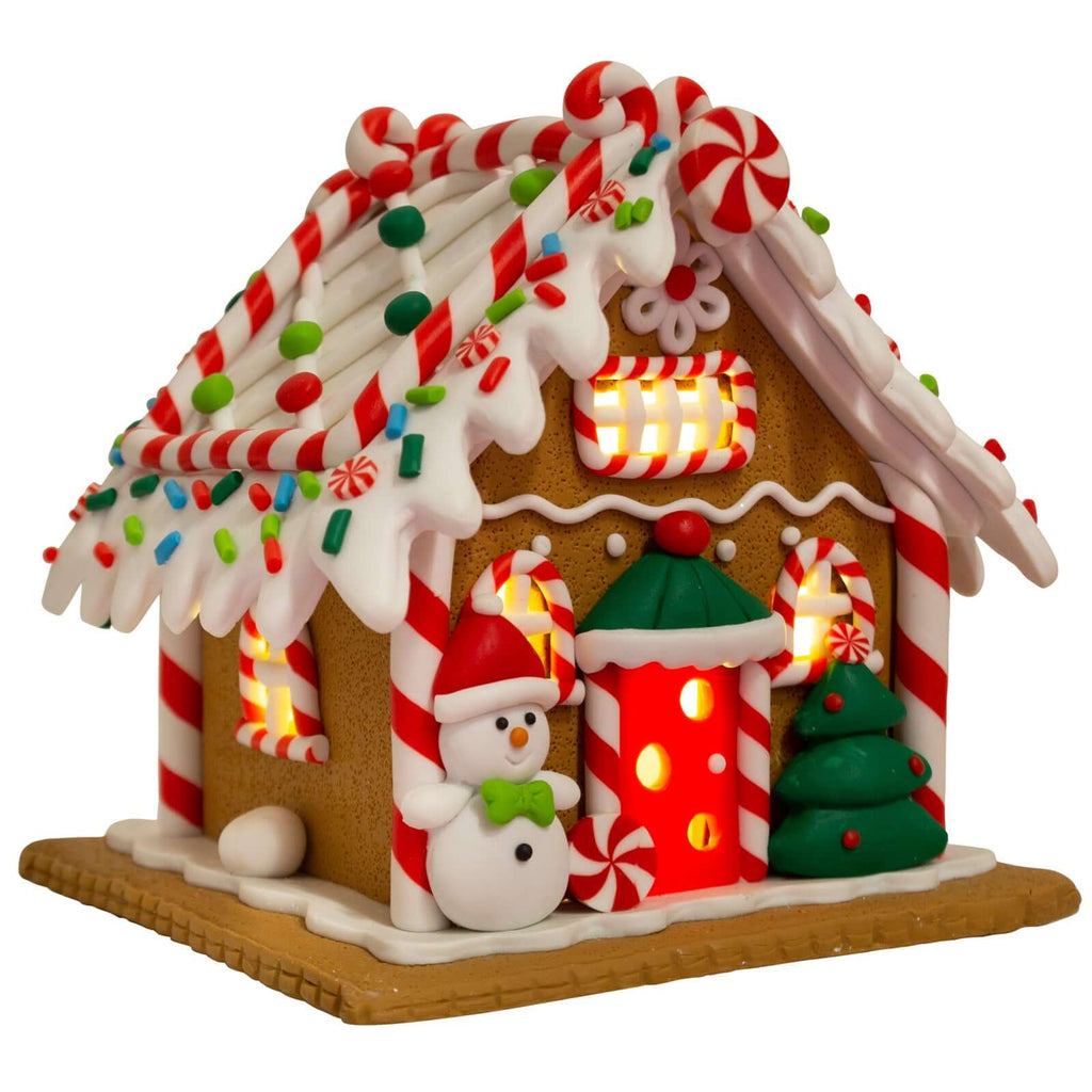 LED Lebkuchenhaus 13cm braun-weiß