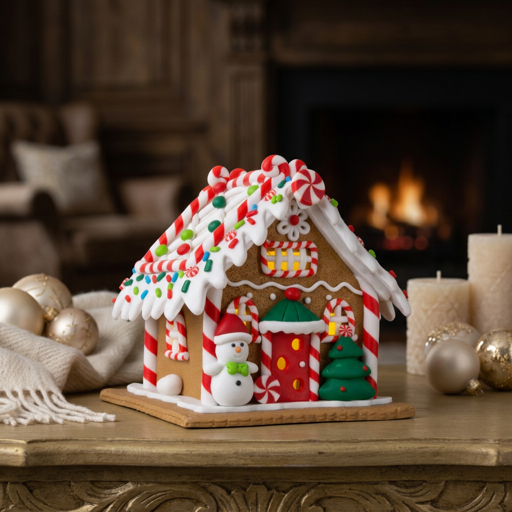 LED Gingerbread House 13cm brown-white
