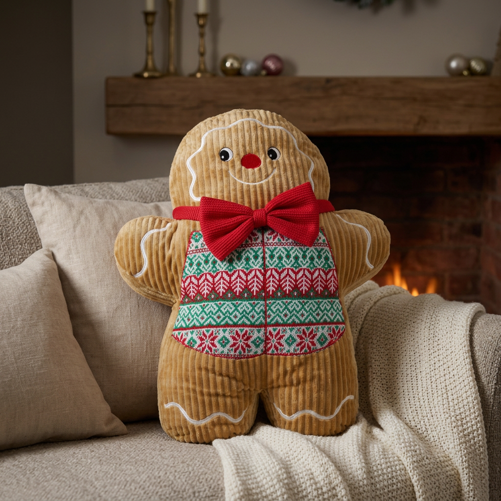 Lebkuchenmann Kissen 50cm mit Weihnachts-Pullover & roter Fliege