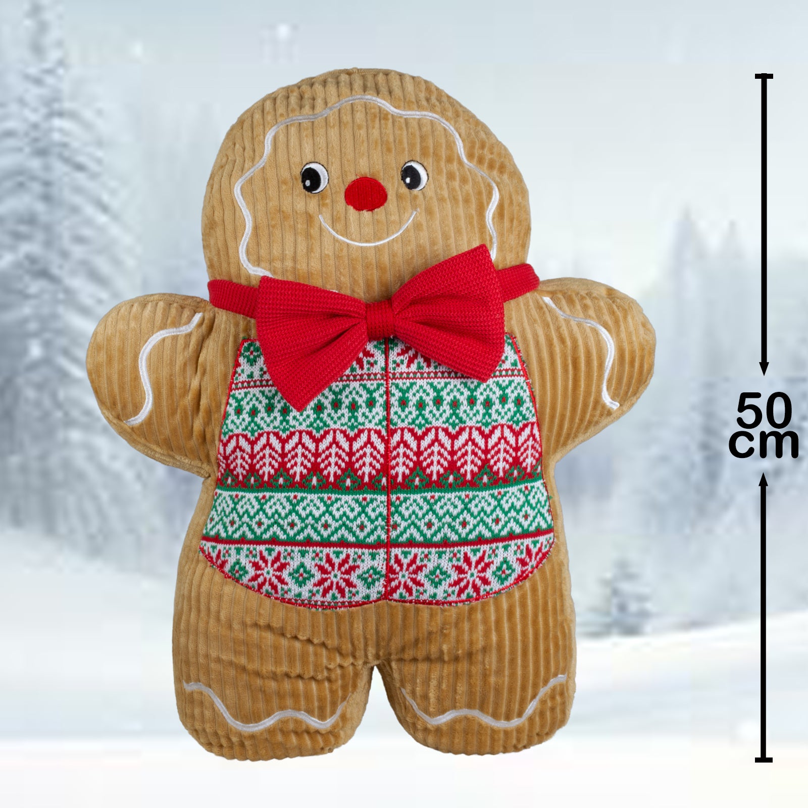 Lebkuchenmann Kissen 50cm mit Weihnachts-Pullover & roter Fliege