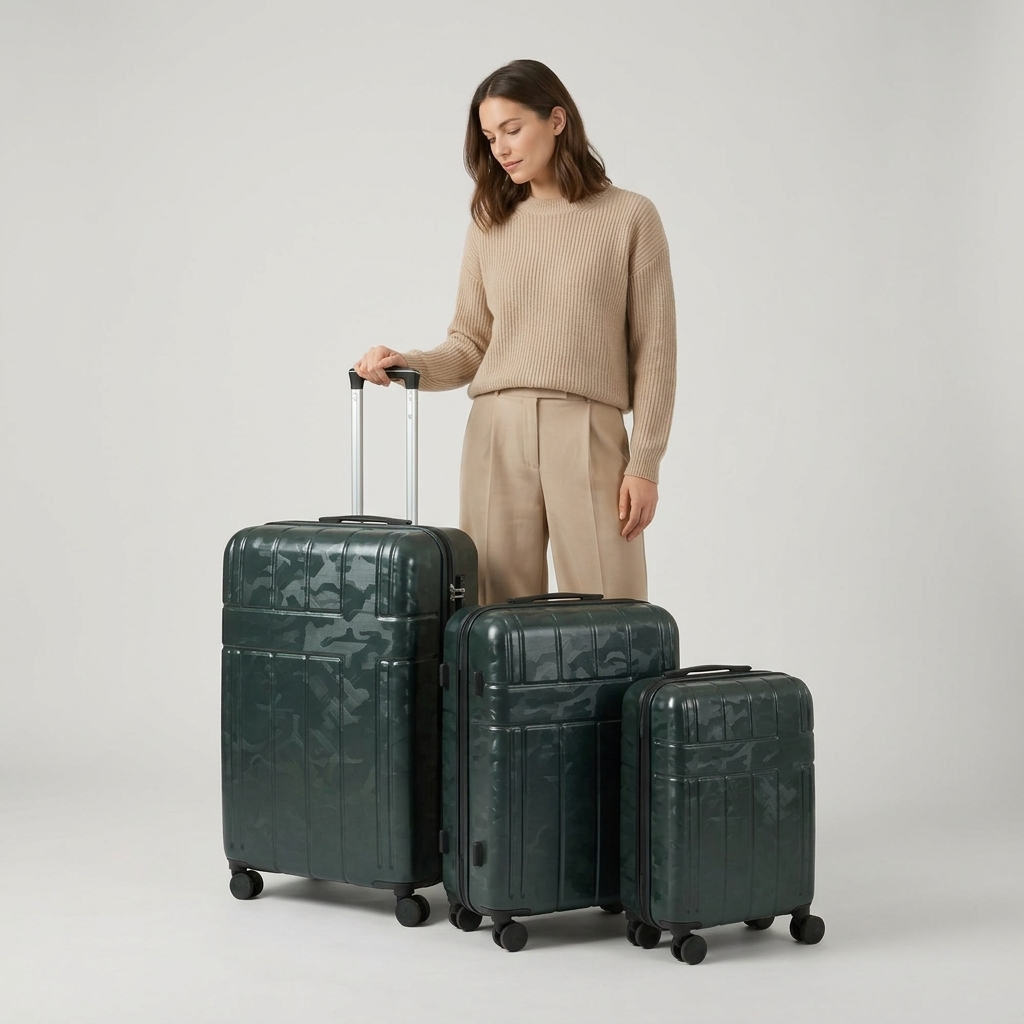 Urban Camouflage ABS-Hartschalen-Kofferset 3tlg Adventure Line in DarkGreen DarkRed ShinyBlack