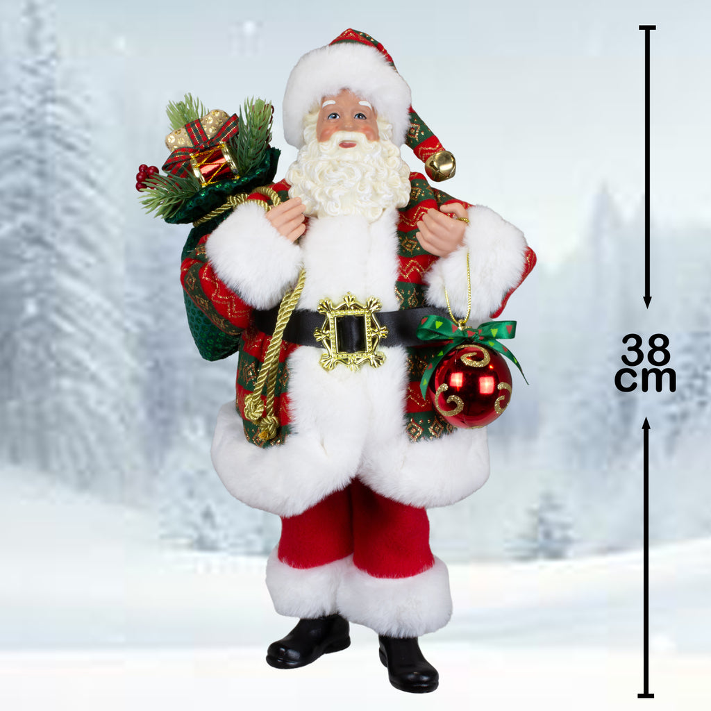 Weihnachtsmann 38cm Santa Claus Figur mit Kugel & Geschenken
