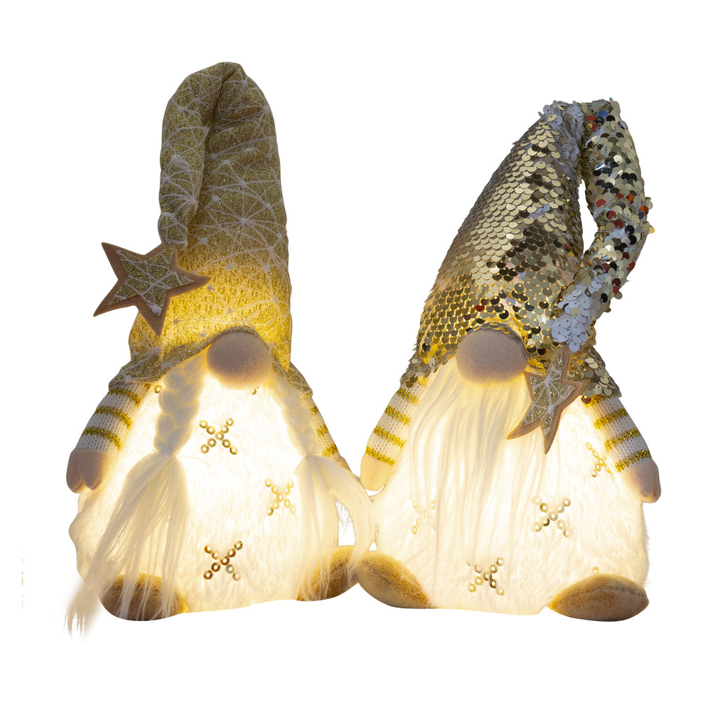 Wichtel mit LED sitzend 25cm (42cm) 2 Designs leuchtet warmweiß