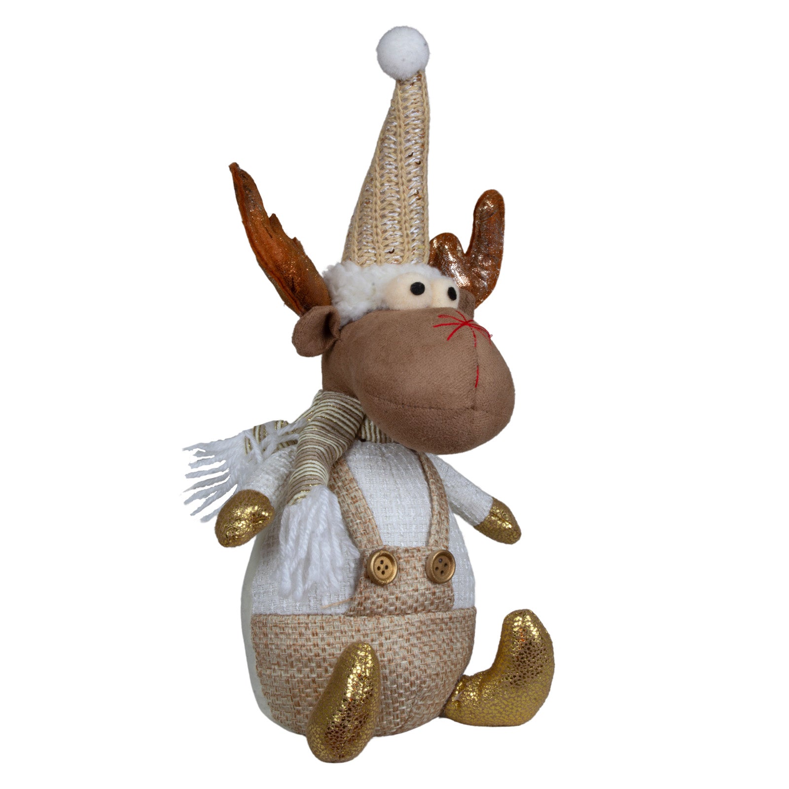 Elch Deko Set 2 Designs sitzend 25cm (31cm) mit goldenen Akzenten, Mütze & Schal