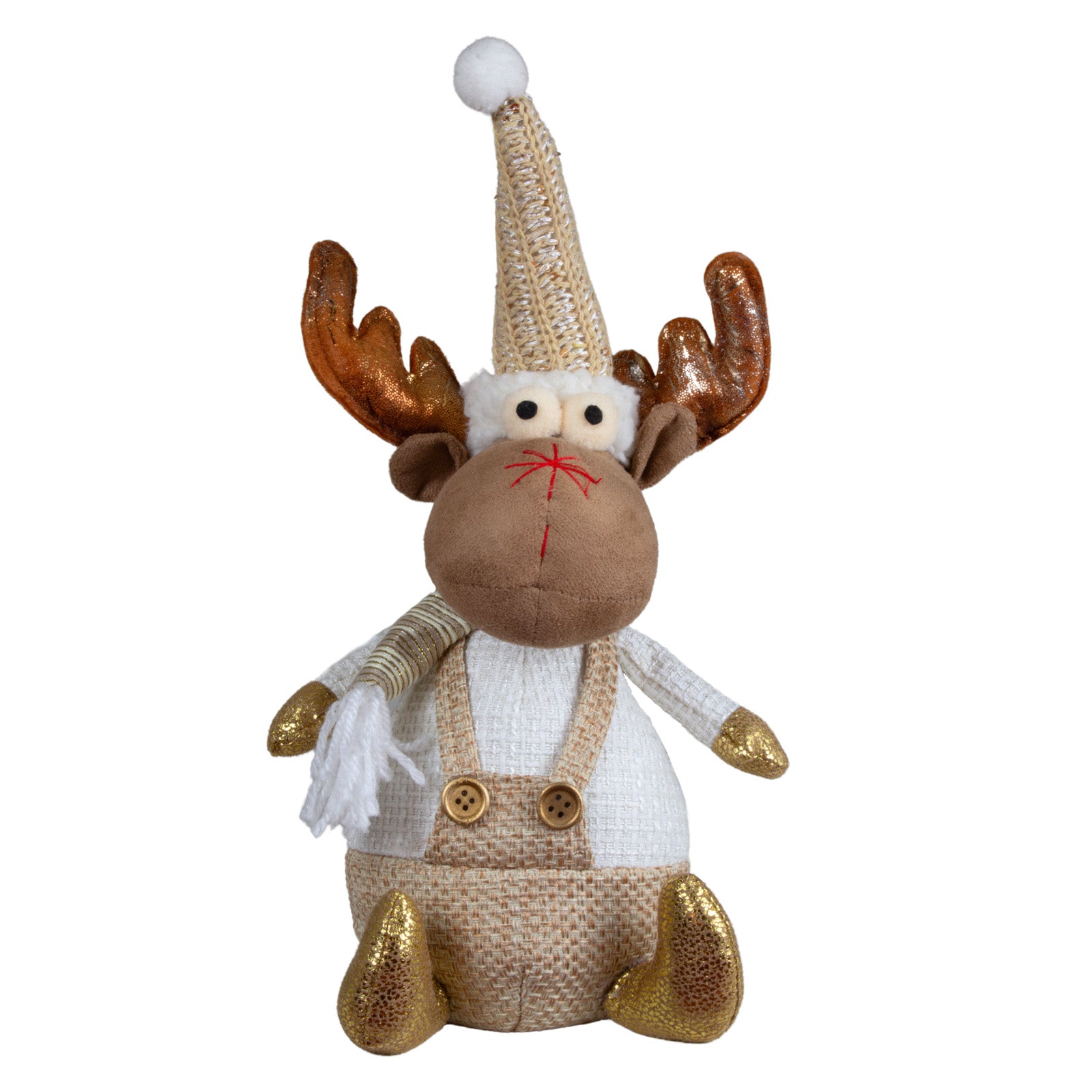 Elch Deko Set 2 Designs sitzend 25cm (31cm) mit goldenen Akzenten, Mütze & Schal