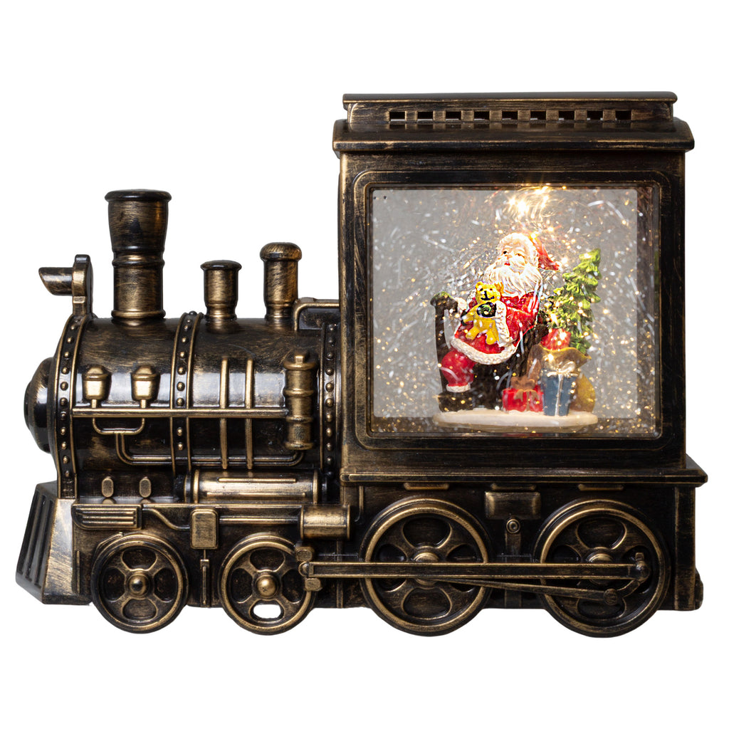LED Schneelaterne Lokomotive 23 cm mit Schneeflocken & Licht Batteriebetrieb