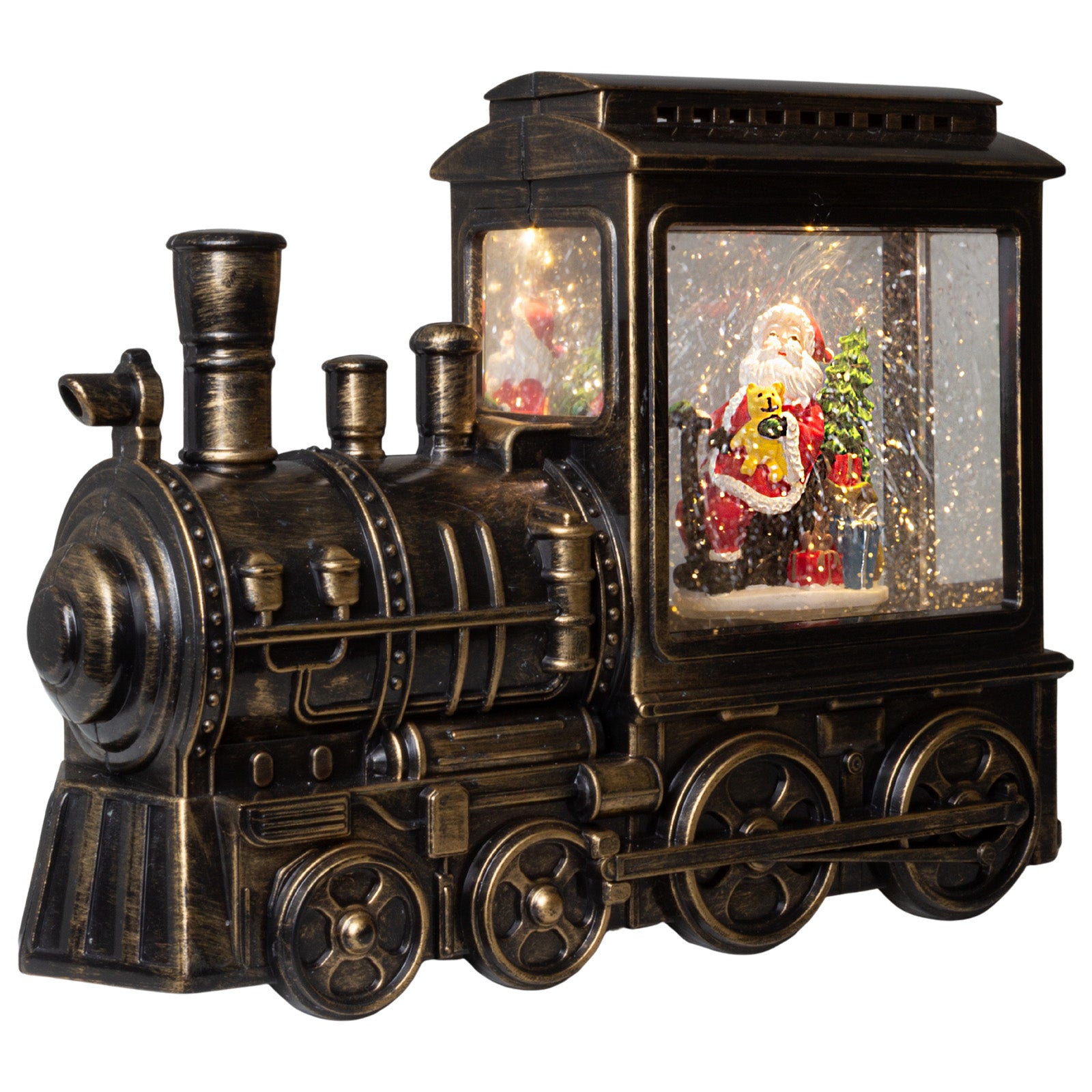 LED Schneelaterne Lokomotive 23 cm mit Schneeflocken & Licht Batteriebetrieb