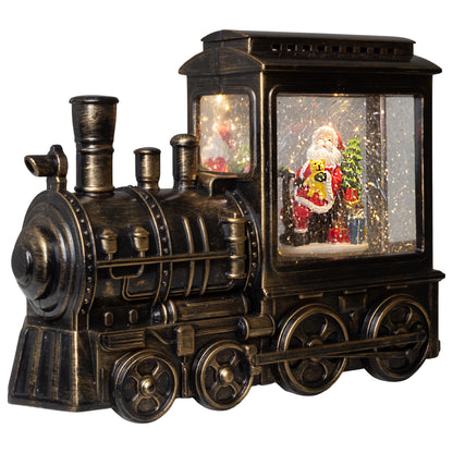 LED Schneelaterne Lokomotive 23 cm mit Schneeflocken & Licht  Batteriebetrieb