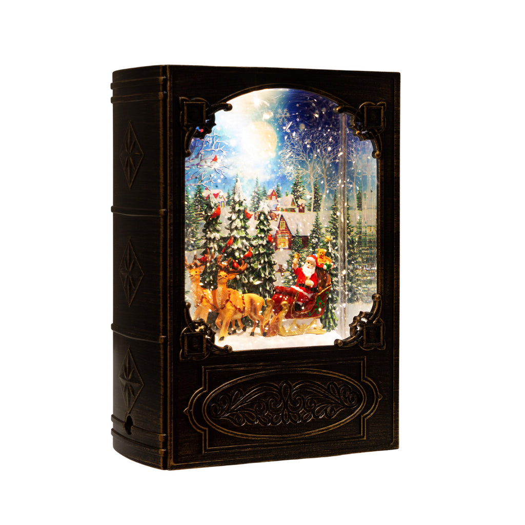 LED-Schneelaterne Buch 20 cm mit Schneeflocken & Licht Batteriebetrieb