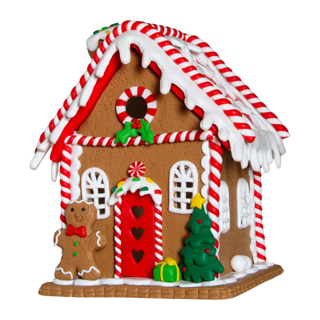 LED Lebkuchenhaus 18cm braun und rot