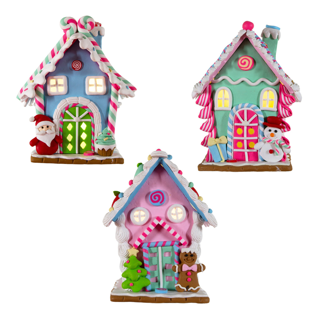 LED Lebkuchenhaus 10cm, 3er Pack mit 3 Designs