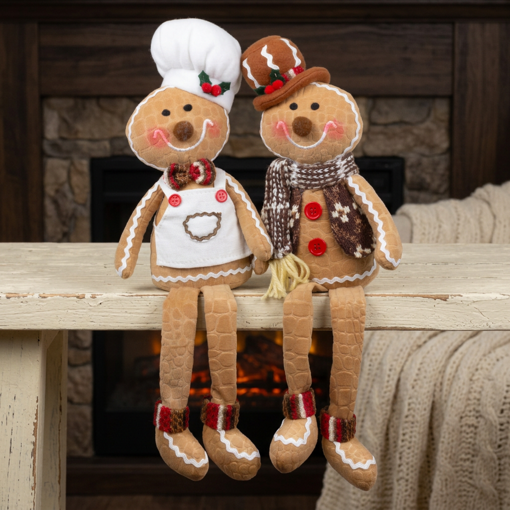 Festliches Lebkuchenpaar mit baumelnden Beinen – 2 Designs, 40 cm