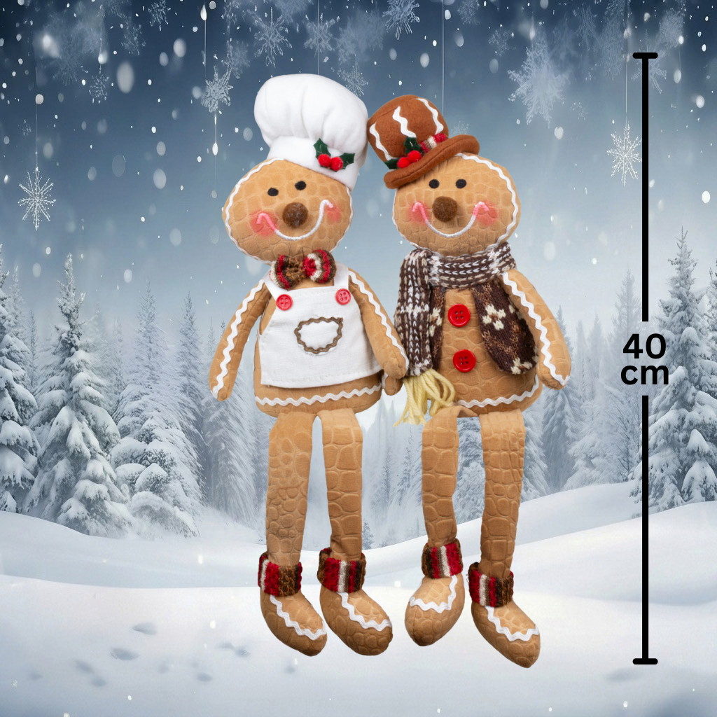 Festliches Lebkuchenpaar mit baumelnden Beinen – 2 Designs, 40 cm