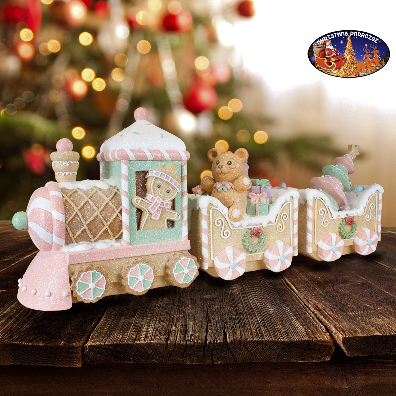 Lebkuchenzug 62cm braun mit Lebkuchenmann und Teddybär